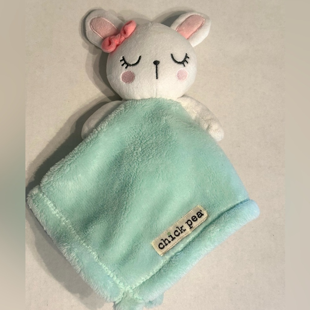 Chick Pea White and Mint Bunny Security Blanket Lovey